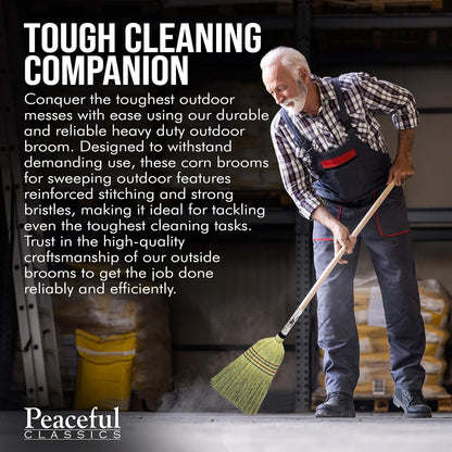 Handmade Amish Corn Broom with Wooden Handle – 57" Heavy Duty Broom for Courtyard, Lobby & Market, 100% Corn Fill Straw Broo'm, 4 Sews Indoor & Outdoor Bristle for Sweeping - Yellow