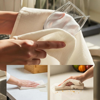 WHITEWRAP Dish Cloths Cotton| Kitchen Wash Cloth| Shop Towels Absorbent and Lint Free Flour Sack| Dishcloths for Kitchen Washing Dishes|Thick Absorbent Quick Dry Dish Rags |4 Pack 13"x13" Natural