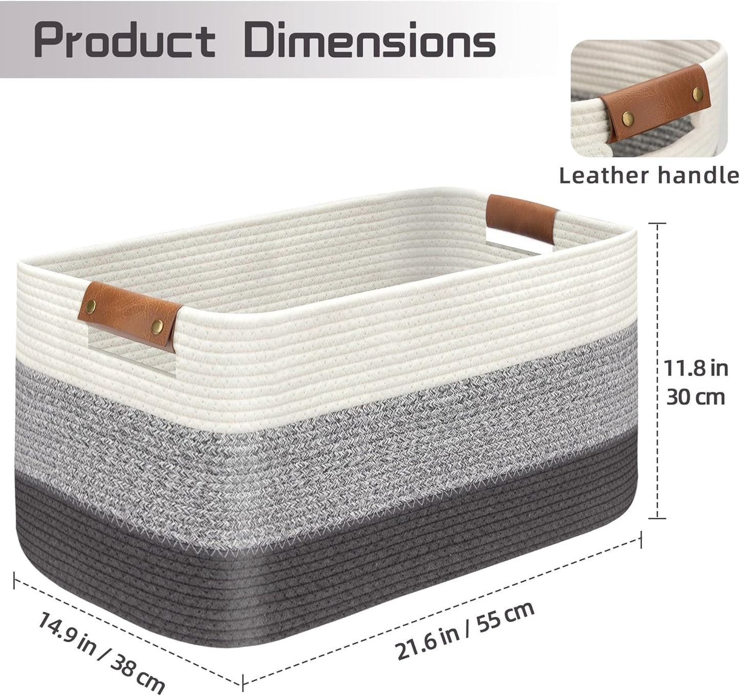 Large Collapsible Laundry Basket, Clothes Hamper for Blanket, Toy, Towels, Woven Baskets for Storage, Nursery Home Decor Living room 21.6" x 15" x 11.8", Gradient Grey