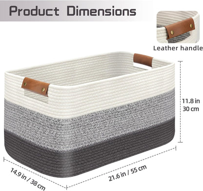 Large Collapsible Laundry Basket, Clothes Hamper for Blanket, Toy, Towels, Woven Baskets for Storage, Nursery Home Decor Living room 21.6" x 15" x 11.8", Gradient Grey