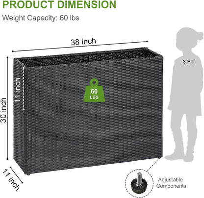 LEWIS&WAYNE Large Rectangular Block Planter Box Handmade Wicker Tall Planters for Outdoor Plants with Removable Liners Modern Planter for Indoor Outdoor Patio Deck - Black, 38''x11''x30''