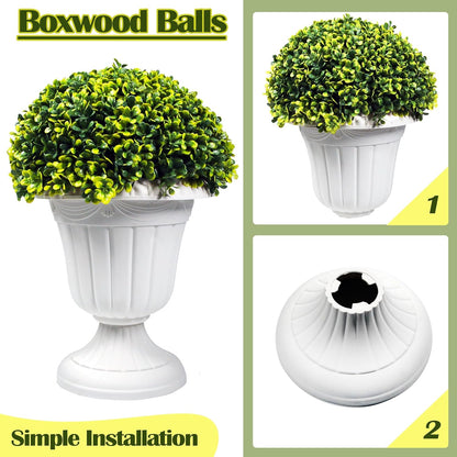 Sunnyglade 2 PCS 17" Artificial Plastic Boxwood Ball Tree, Faux Potted Decorative Topiary Plant, UV Resistant Fake Plant in Pot for Home Gate Indoor Outdoor Patio Office Decor