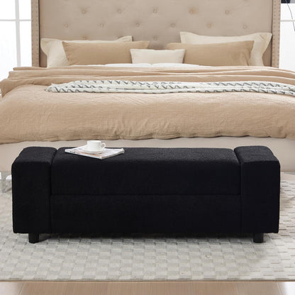 Teddy Storage Ottoman Bench,55 Inch Upholstered Boucle Comfy Sherpa End of Bed Bench with Large Storage for Bedroom/Living Room/Entryway/Closet(Black)