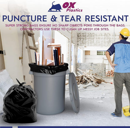 OX Plastics Black Trash Bags - Heavy Duty Garbage Bags, Extra Thick Unscented Large Trash Can Liners for Home, Outdoor, and Commercial Use - 13 Gallon, 200 Count