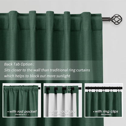 Green Christmas Curtains for Living Room 84 Inches Long 2 Panels Set Linen Blackout Curtains for Bedroom Thermal Insulated Soundproof Curtain Room Darkening Drapes Back Tab Window Treatment 52x84