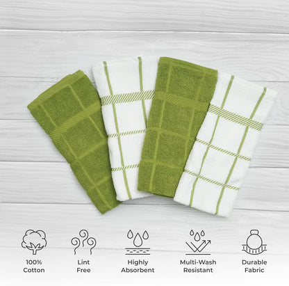 100% Cotton Terry Dish Cloth & Dish Towel, 6 Pack, Super Soft and Absorbent Kitchen Towels, Perfect for Kitchen Cleaning and Dish Washing (Green (DT and DC Combo))
