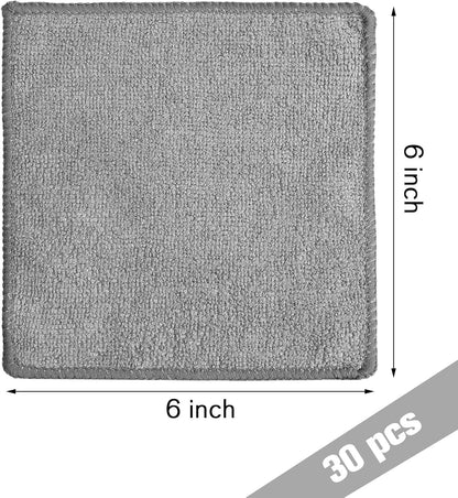 Tanlade Microfiber Cleaning Cloth 6"x6" Cleaning Rags Reasonable Kitchen Towels Microfiber Towels Cars Wash Dry Erase Cloth (Gray,30 Pcs)