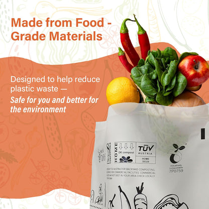 Compostable Food Storage Bags 110 Count, Extra Thick and Reusable, Eco-Friendly, Certified US BPI ASTM D6400 Europe OK Compost, Variety Pack for 50 Sandwich, 30 Quart, 30 Gallon
