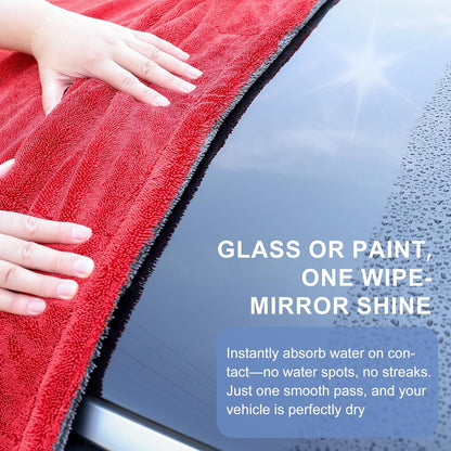 2 Pack XL Car Drying Towel – 1300GSM Ultra Absorbent Microfiber, 24"x36" Large Size, Twisted Loop, Lint-Free & Streak-Free for Auto Detailing, Car, SUV, Truck(Gray-RED)