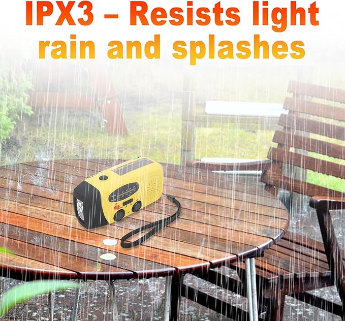 2000mAh Wind Up Radio, Portable Solar Emergency Radio with SOS Alarm, AM FM Weather and Torch, for Power Outage Camping Hiking (Yellow)