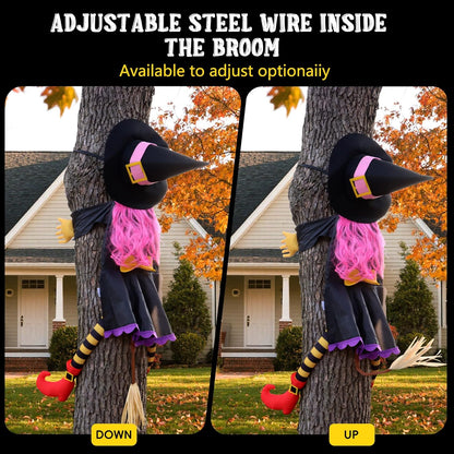 POPGIFTU 51" Halloween Crashing Witch Decoration – Pink Flying Witch for Tree, Yard, Porch, and Indoor Outdoor Halloween Décor