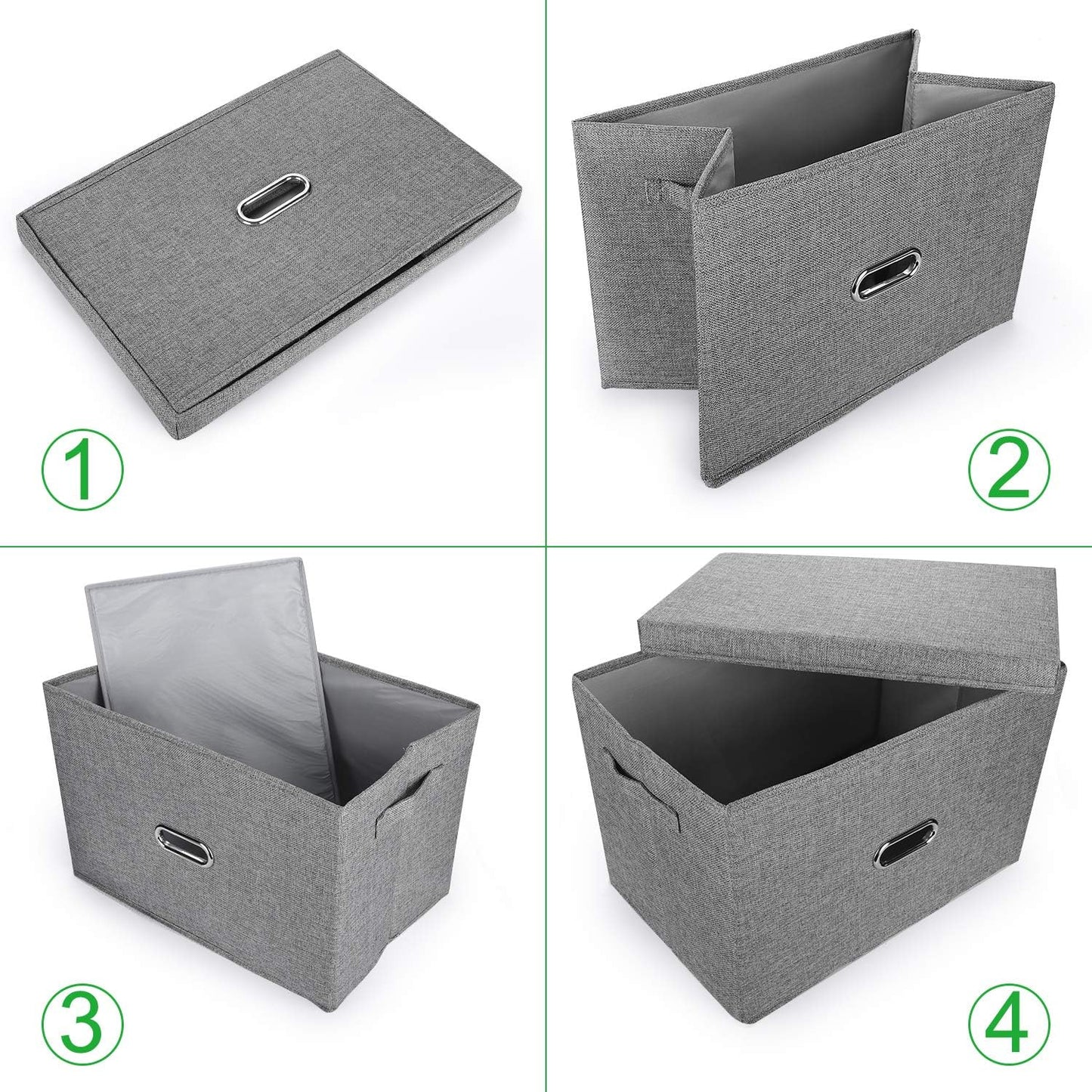 Linen Fabric Collapsible Storage Bins with Removable Lids and Handles, Washable Storage Box Containers Baskets Cube with Cover for Bedroom,Closet,Office,Living Room,Nursery (Green, Small)