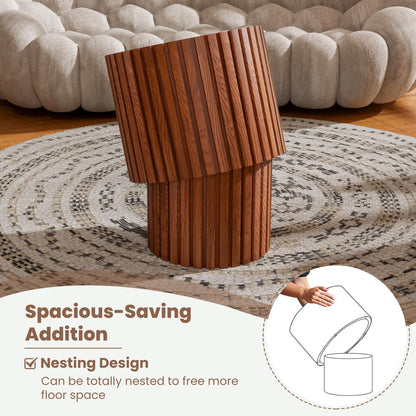WXFKLDJ Round Nesting Coffee Table Set Cylindrical Wooden Coffee Table Sofa Center Table Circle Embossed Design Side Table for Living Room Apartment No Assembly (Striped Brown Small)