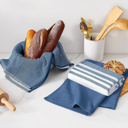 Homaxy Premium Kitchen Towels(18”x 28”, 6 Pack), Large Cotton 380 GSM Kitchen Hand Towels, Soft and Absorbent Terry Dish Towels, Multipurpose Tea Towel Set with Hanging Loop, Navy Blue