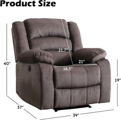 EBELLO Classic Power Recliner Chair, Oversized Electric Reclining Chair with Overstuffed Cushion and Back, Soft Fabric Adults Single Recliner Sofa for Living Room, Brown