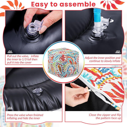 Juexica 1 Pack Ottoman Poufs Indoor Outdoor Inflatable Ottoman Stool Cube Pouffe Square Footstool with Handle for Patio Garden Home Boho Decorative Living Room, Bedroom (16 x 16 x 16 Inches)