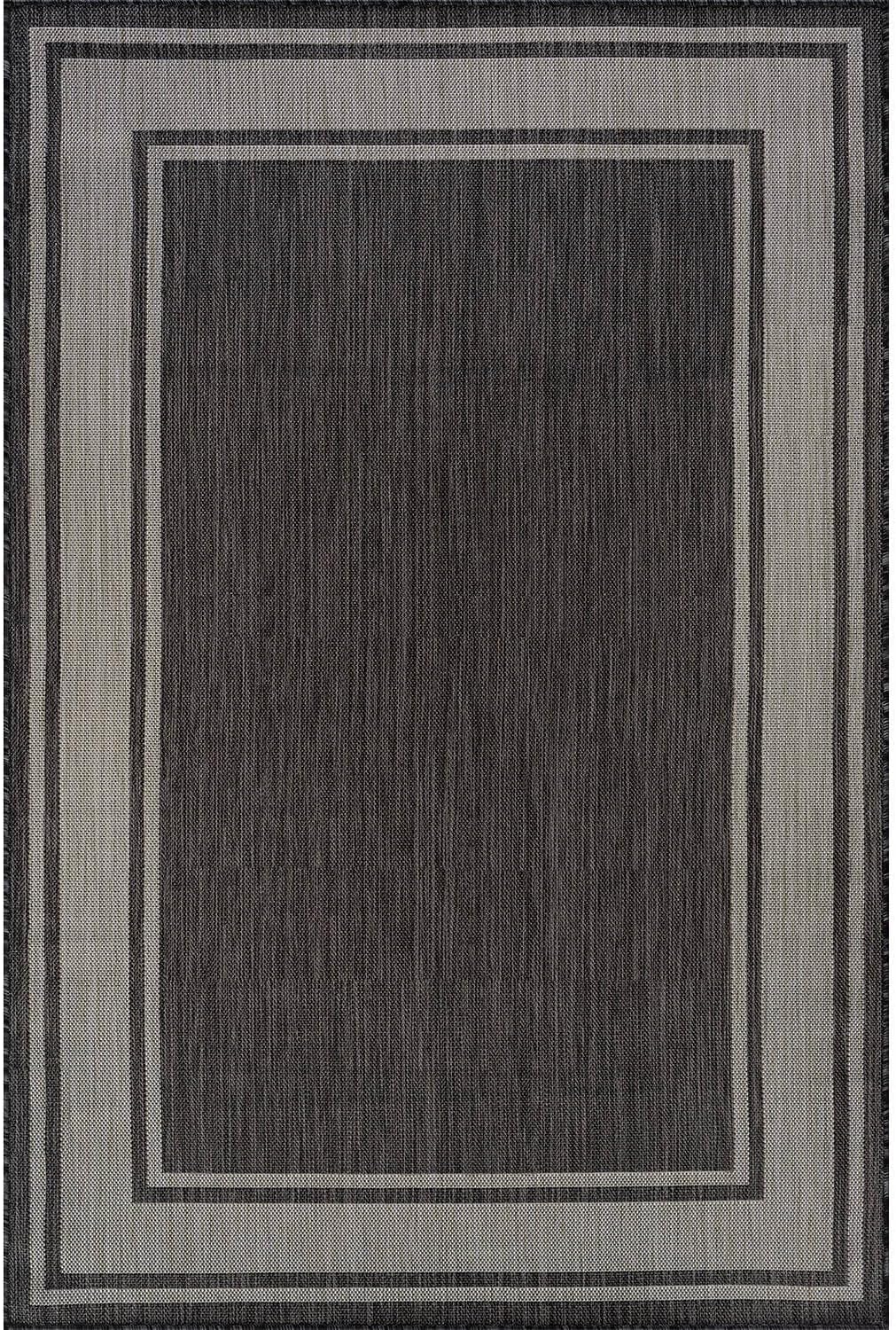 Beverly Rug Outdoor Rug 8x10 Modern Bordered Area Rugs for Indoor and Outdoor Patio Deck Porch Garden Waterproof Weather Sun Resistant Washable Outside Carpet (8 x 10 Dark Gray)