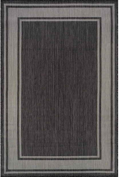 Beverly Rug Outdoor Rug 8x10 Modern Bordered Area Rugs for Indoor and Outdoor Patio Deck Porch Garden Waterproof Weather Sun Resistant Washable Outside Carpet (8 x 10 Dark Gray)