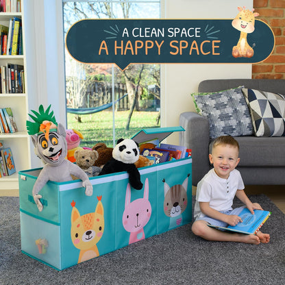 Extra Large Toy Storage Organizer with Lid - Sturdy, Collapsible Toy Chest Storage Box with Cute Design - Toys Bin with Dividers for Kids, Boys, Girls, Nursery, Bedroom, Play room 37"x16"x14"