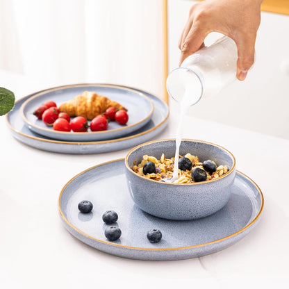 GBHOME Ceramic Dinnerware Sets for 6, 18 Pieces Stoneware Plates and Bowls Sets, Scratch Resistant Dish Sets for Dinner, Dishwasher & Microwave Safe, Brunnera Blue