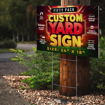 50 Pack 24"x18" Custom Yard Signs with Stakes, Personalized Yard Signs for Outdoors, Customized Full Color Print Corrugated Signs for Business