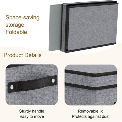 Clothing Storage Bins, Blanket Baskets for Shelves, Fabric Cubes with Handles and Lids, Decorative Linen Closet Organizers Boxes, Gray, 1 Pack, 16.5 x 11.8 x 10.2 Inch