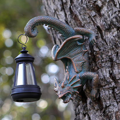 Solar Dragon Tree Hugger Statue Wall Decor - Gothic Garden Statue with Solar Lantern, Outdoor&Yard Decor, Fantasy Dragon Figurine for Trees, Walls, or Fences - Unique for Men & Women