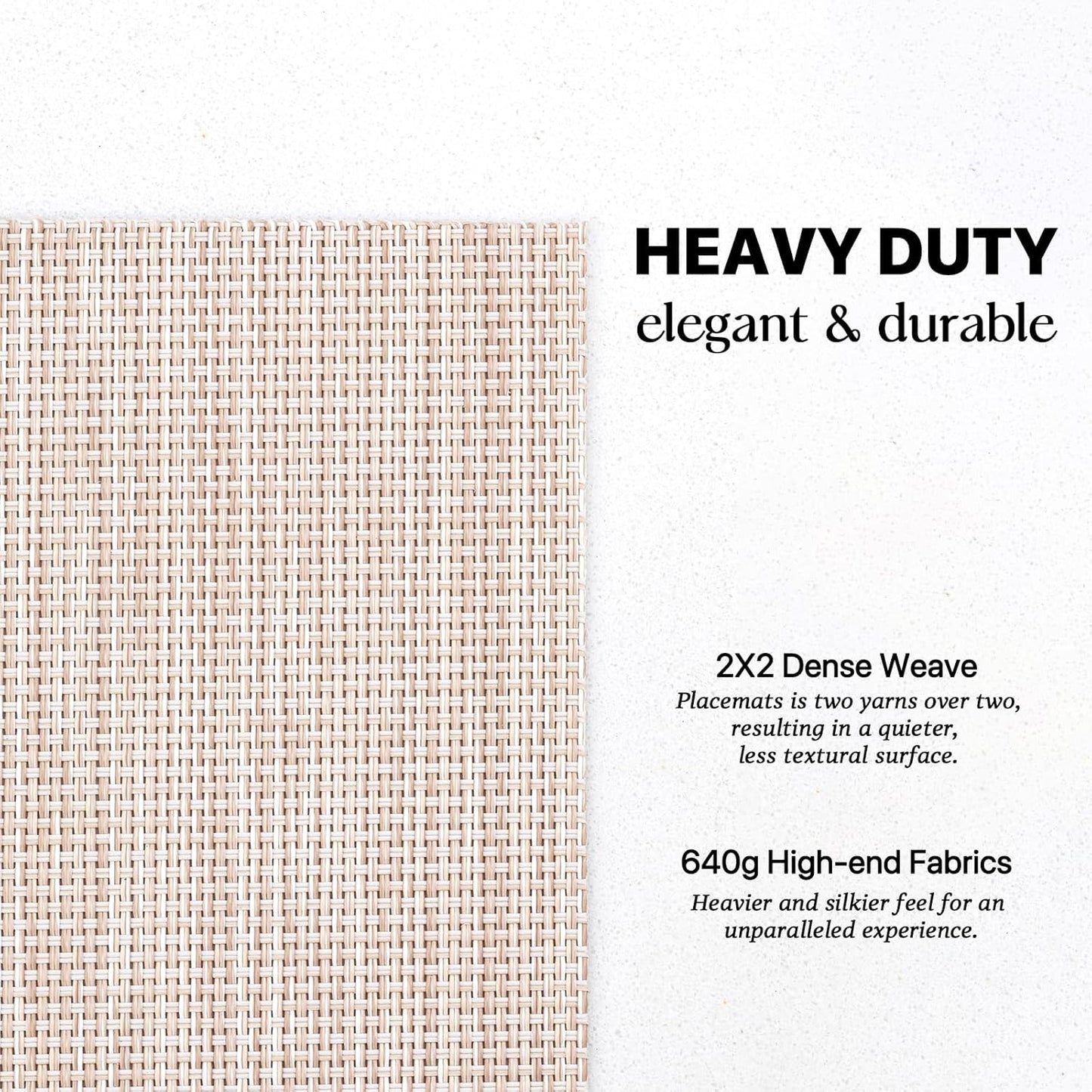 LEXMORE Placemats Set of 6 Vinyl/Plastic Woven Place Mats for Kitchen Table Indoor/Outdoor Washable Placemat Wipeable Dining Table Mats(Beige)