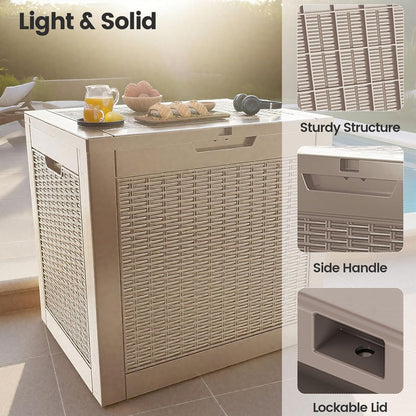 31 Gallon Outdoor Storage Box - Waterproof Resin Rattan Deck Box for Indoor & Outdoor Use - Lockable & Fade Resistant - Storage Bin for Package Delivery, Patio Cushions & Garden Tools, Brown