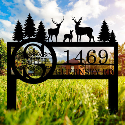 Personalized Deer Custom Garden Address Sign with Metal Stake, Housewarming Gift, Outside Camping Decor