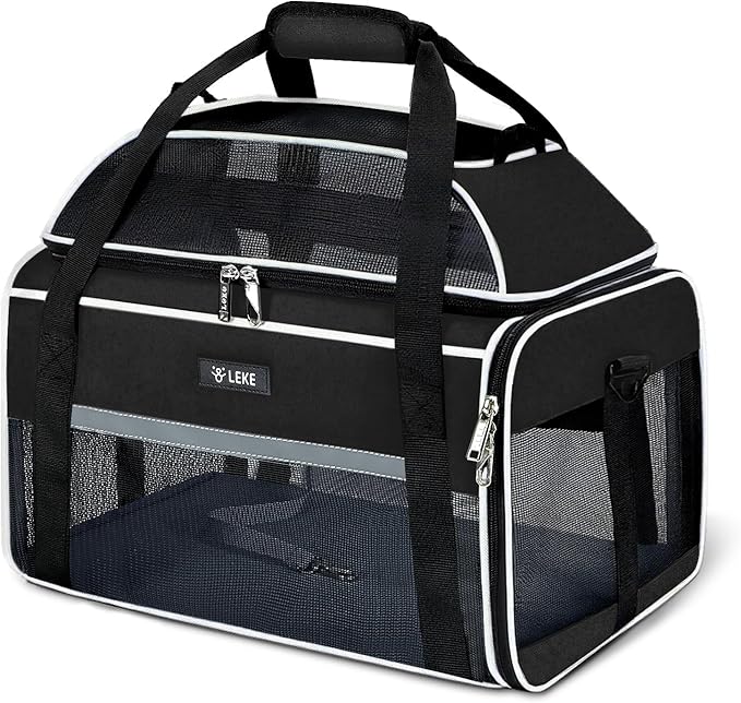 Lekereise Top-Expandable Pet Carrier 17x11x9.5 Inch Alaska Hawaiian Airline Approved Soft Sided Underseat to 12lbs Travel Carriers for Small Cats and Dogs with Locking Safety Zippers Anti-Scratch Mesh