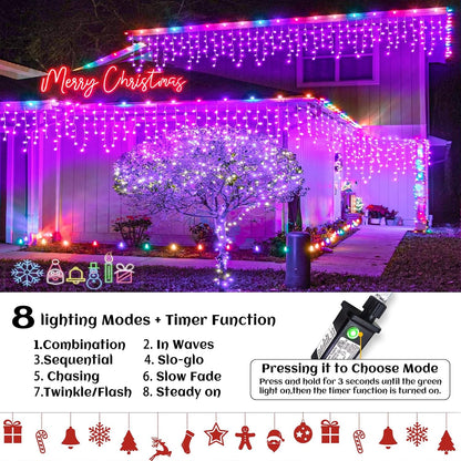 33ft Purple Halloween Lights Outdoor Indoor, 400 LED Icicle Lights for Outside Twinkle Christmas Lights with 75 Drops Clear Wire Timer 8 Modes for House Party Tree Yard Patio Eaves Holiday Decoration