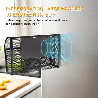 Magnetic Pencil Holder-Magnetic Basket for Fridge 3-Grid Mesh Magnetic Pen Holder for Refrigerator, Extra Strong Magnets Mesh Marker Holder Locker Accessories Organizer for Whiteboard