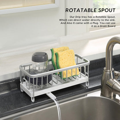 SunnyPoint Never Rust Aluminum Utensil, Sink Cleaning Tools Holder for Kitchen Sink with Drain Board; Dish Wand, Sponge, Soap Dispenser, Utensil Organizer Caddy (SIL)