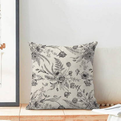 CXMEIFLY Spring Floral Leaves Pillow Covers 18 x 18 Inch Set of 2 for Chinoiserie Flowers Decor Throw Pillows Black and White Seasonal Plant Outdoor Decorative Cushion Cases for Couch Bed Decorations