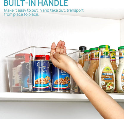 Vtopmart Clear Plastic Pantry Organizer Bins, 6 PCS Food Storage Bins with Handle for Refrigerator, Fridge, Cabinet, Kitchen, Countertops, Cupboard, Freezer Organization and Storage, BPA Free, Large