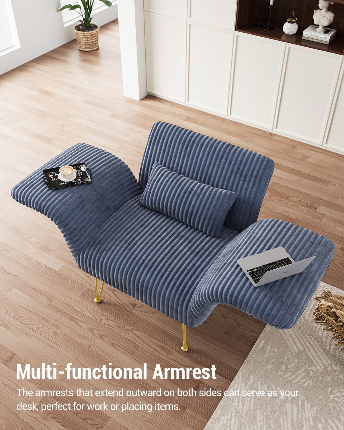 Txtin's Comfy Accent Chair Reading Chair for Bedroom Cozy Wing Arm Living Room Single Sofa Chair with Angle Adjustable Arms Navy Blue Corduroy Easy Assembly