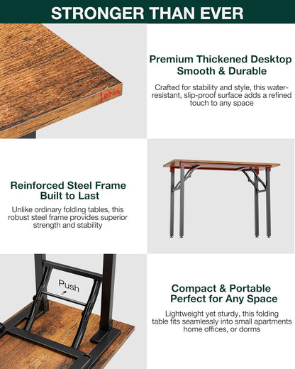 Frylr Small Folding Computer Desk – Portable 35.8 Inch Foldable Laptop Table, Collapsible and Compact for Easy Storage and Fast Setup, Lightweight for Small Spaces, Craft and Study Use, Rustic Brown
