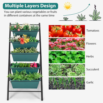 S AFSTAR 5-Tier Vertical Garden Planter, 5-Layer Raised Garden Bed with 5 Detachable Planter Boxes & Metal Frame, Indoor Outdoor Elevated Planting Containers for Flower Vegetables Fruit Herbs