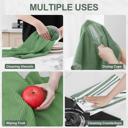 Homaxy Premium Kitchen Towels(18”x 28”, 6 Pack), Large Cotton 380 GSM Kitchen Hand Towels, Soft and Absorbent Terry Dish Towels, Multipurpose Tea Towel Set with Hanging Loop, Grass Green