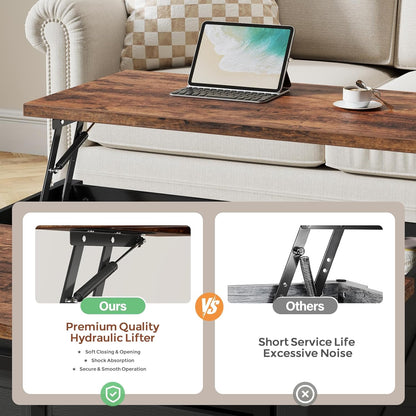 31.5" Lift Top Coffee Table with Storage, Farmhouse Coffee Tables for Living Room, Square Coffee Table with Large Hidden Storage Compartment, 2 Drawers & Removable Shelves, Black