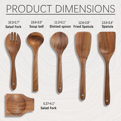 Wooden Spoons for Cooking, Nonstick Cooking Utensil Set with 5 Piece Acacia Wooden Spatulas and Spoons, as well as a Extra Whole Wood Spoon Rest, Terrific for Everyday Kitchen Tasks