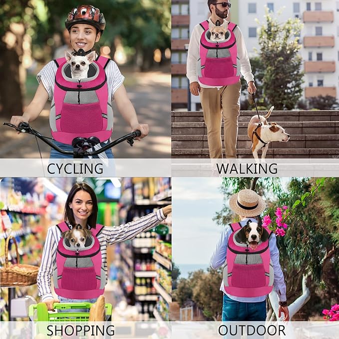 Dog Backpack Carrier, Front Chest Carrier for Cat Small Dogs, Pet Carrying Bag for Travel Hiking Cycling Outdoor Rose S (Suggested Pet Height 7-10 in, 2-6 lbs)
