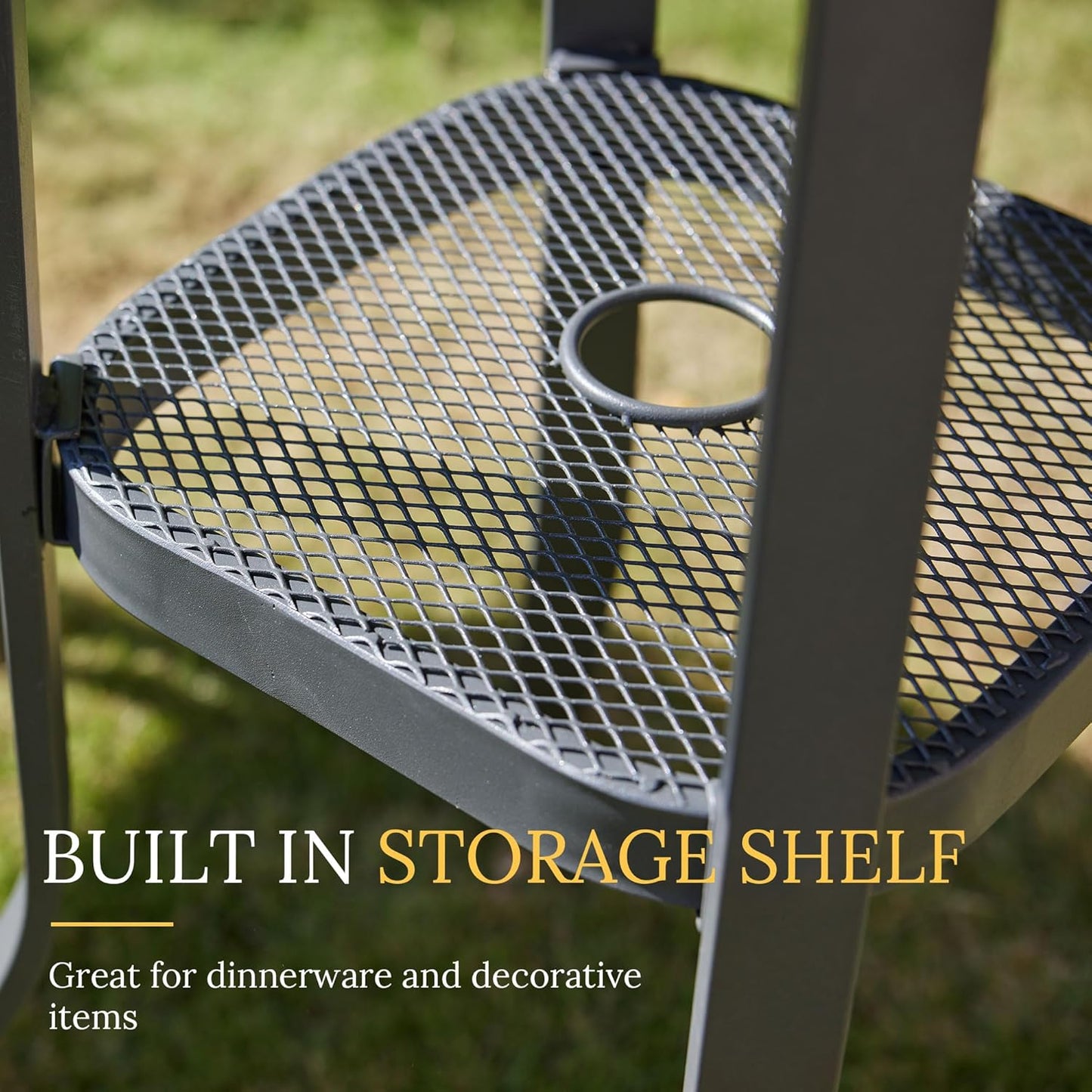 VICLLAX 35.5" Round Outdoor Bar Table, Bar Height Patio Table with Adjustable Umbrella Hole for Balcony, Grey Wood-Like