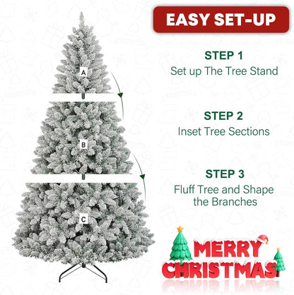 6 ft Lighted Snow Flocked Christmas Tree with Remote Control, 250 Multicolor RGB LED Lights, 1032 PVC Branch Tips, Artificial Hinged Christmas Tree with for Holiday, 15 Modes
