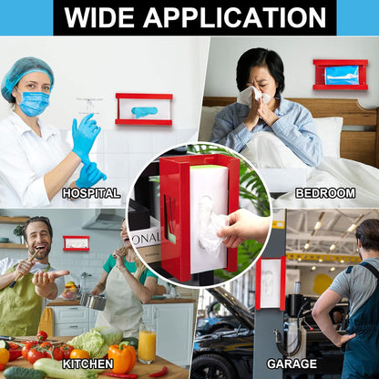 Lounsweer 2 Pcs Magnetic Glove Dispenser Holders Wall Mount Boxes of Gloves Commercial Quality Towels Wipes Paper Tissue Box Holder Kitchen Fridge Office Workshops Garage Tool Hospital(Red)