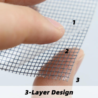 2IN Wide (16.4Ft/5.46Yd/Roll) Window Screen Repair Tape for Windows or Doors, 3-Layer Design - Adhesive Fiberglass Mesh Patch Waterproof Tape, Easy to Cut & Apply, Gray, 1 Roll