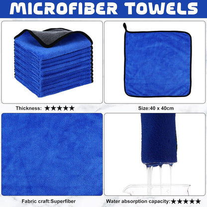 Tallew 50 Pcs Microfiber Towels 16 Inch x 16 Inch Microfiber Cloth Car Drying Towels for Cars Washing Polishing Office Windows Cleaning Household Supplies (Blue,Gray)