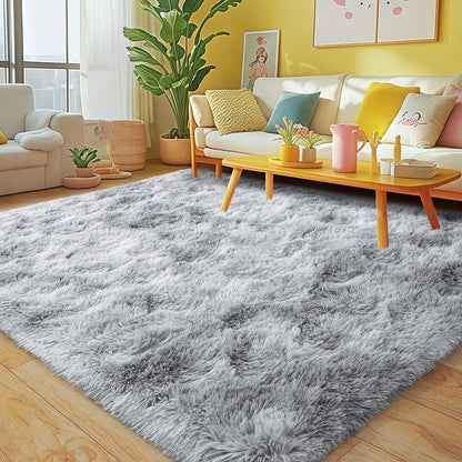 Rezutan Rugs for Living Room, Area Rug 4x6 Fluffy Rug Carpet, Soft Shaggy Modern Floor for Kids Boys Girls Bedroom, Plush Fuzzy Dorm Rug,Grey Tie-Dyed