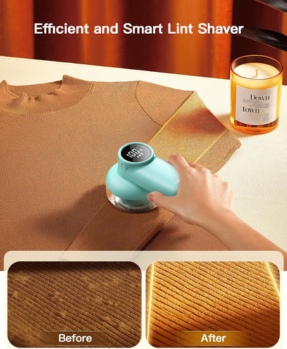 coldSky Rechargeable Fabric Shaver, Lint Shaver with Digital Display, Sweater Shaver with 6-Leaf Blades and Safety Lock, 3-Speeds Defuzzer Remove Fuzz, Pills from Clothes, Furniture, Blanket Green